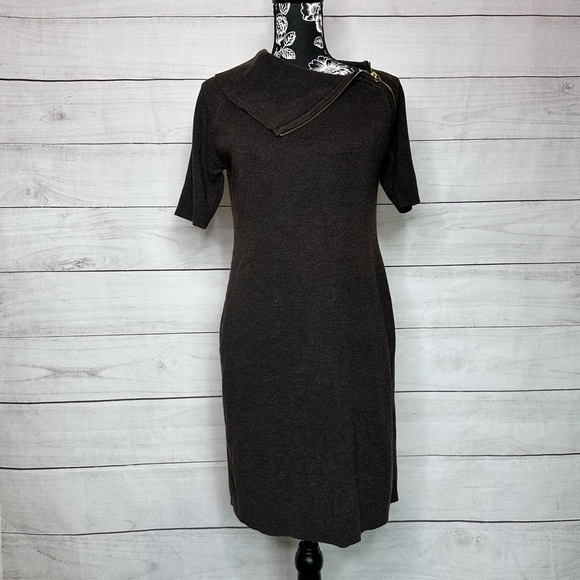 Calvin Klein Dresses & Skirts - Calvin Klein Brown Zipper Neck Sweater Dress Size M